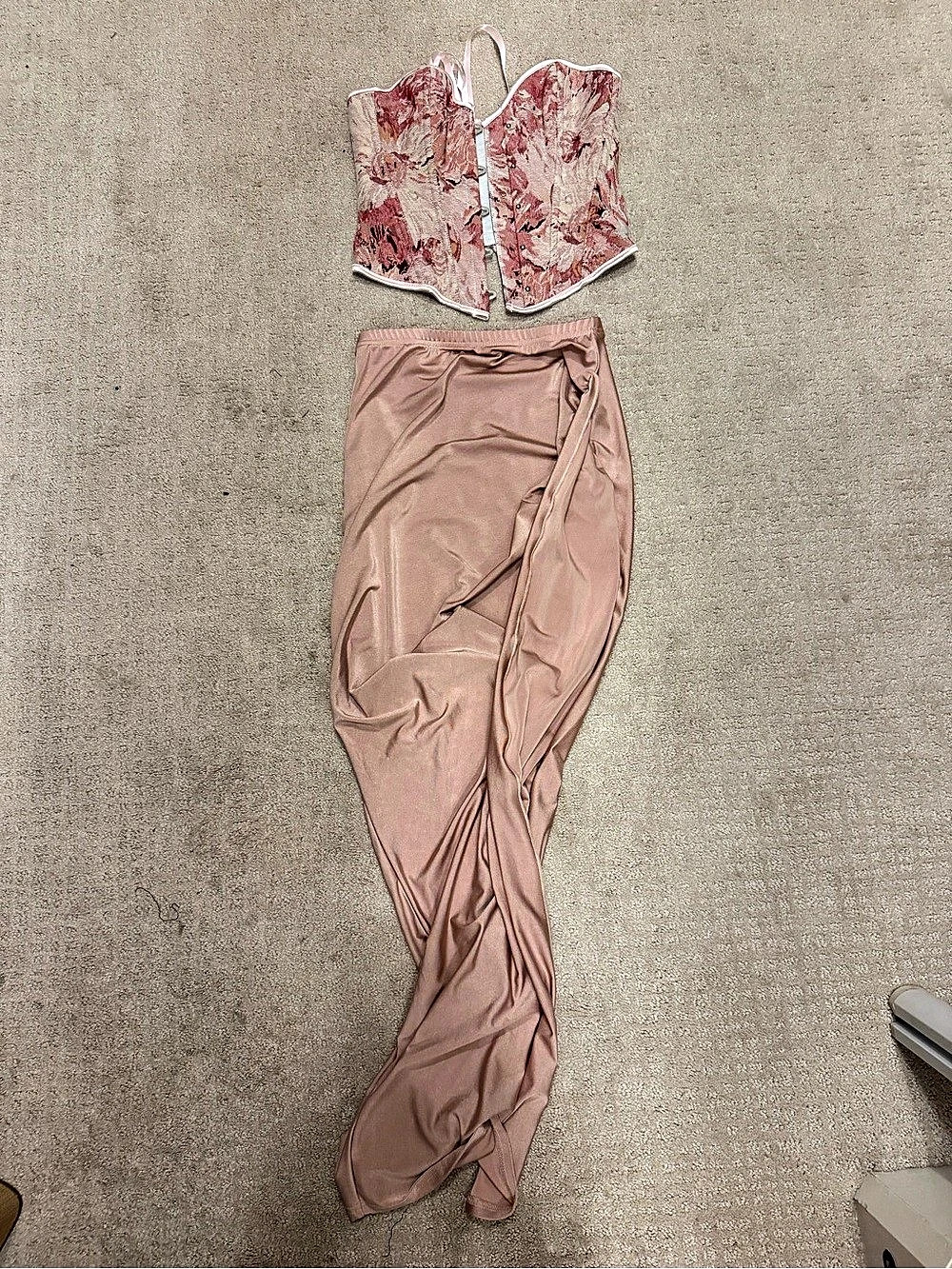 Floral Corset Maxi Skirt Set in Pink & Red NWOT